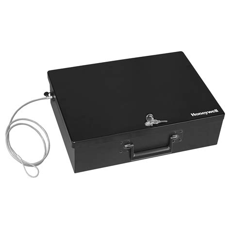 burglars lock box with steel cable|Honeywell 6109 Large Steel Security Box with .